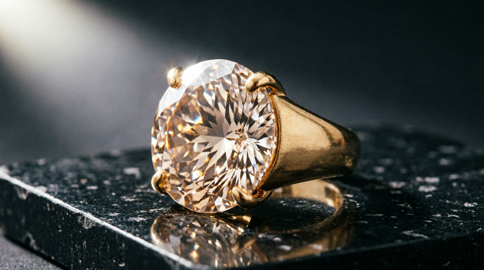 Champagne diamond solitaire ring in gold — Al-Abbasi Al-Jadeed Jewellers, Rawalpindi